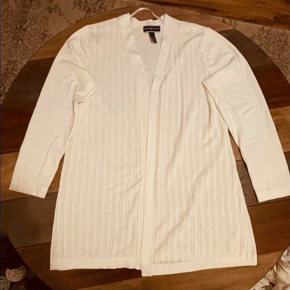 Karen Scott Long White Open Sweater- Light XXL